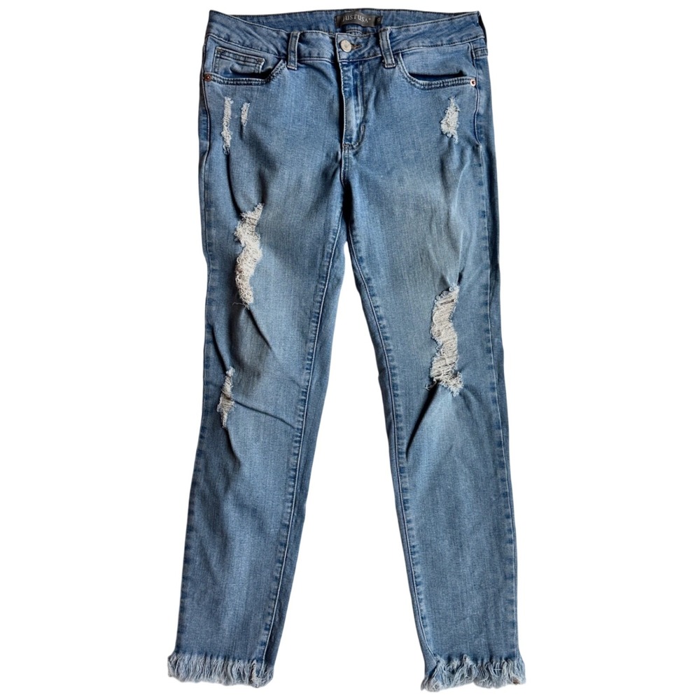 Just USA‎ Distressed Skinny Jeans Raw Hem Frayed Ankle Womens 10